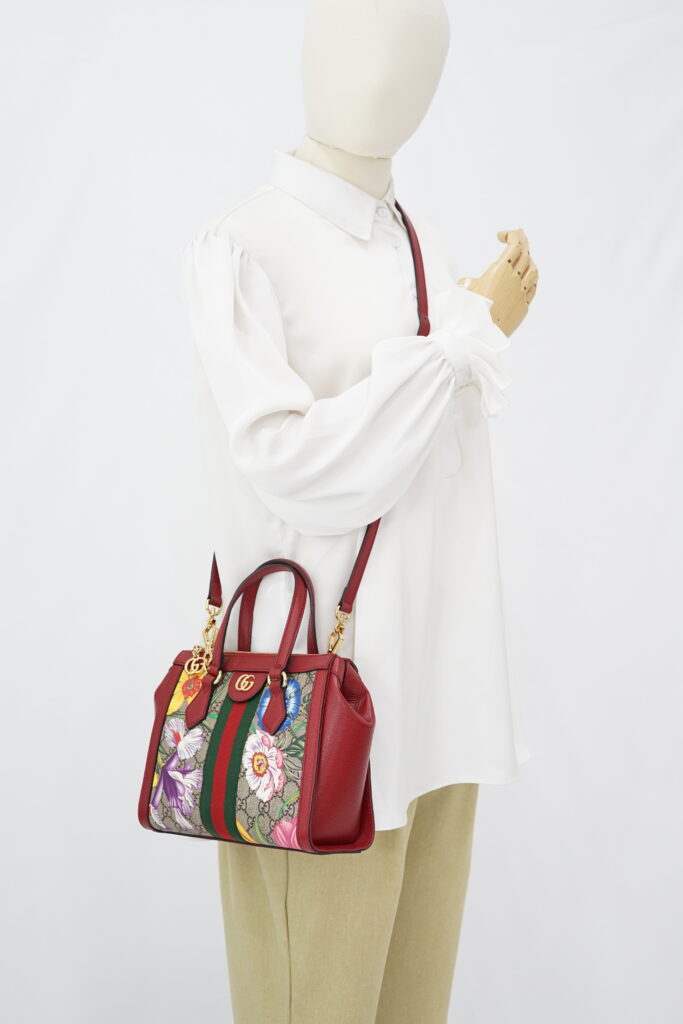 Gucci Ophidia Top Handle GG Supreme Flora Red GHW