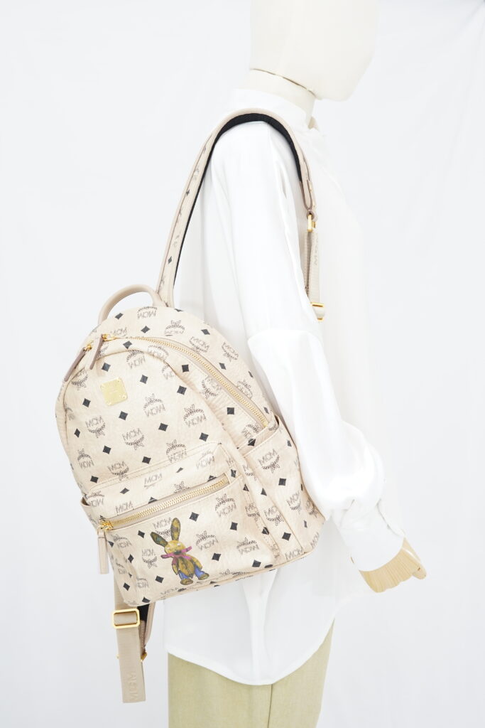 MCM Rabbit Backpack Visetos Beige GHW