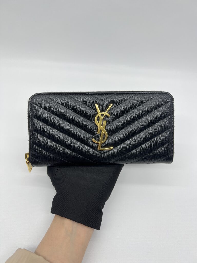 Saint Laurent Cassandre Zip Long Black Grain GHW