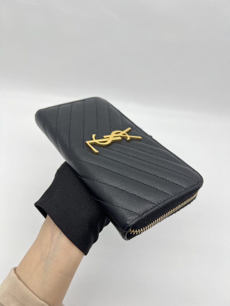Saint Laurent Cassandre Zip Long Black Grain GHW