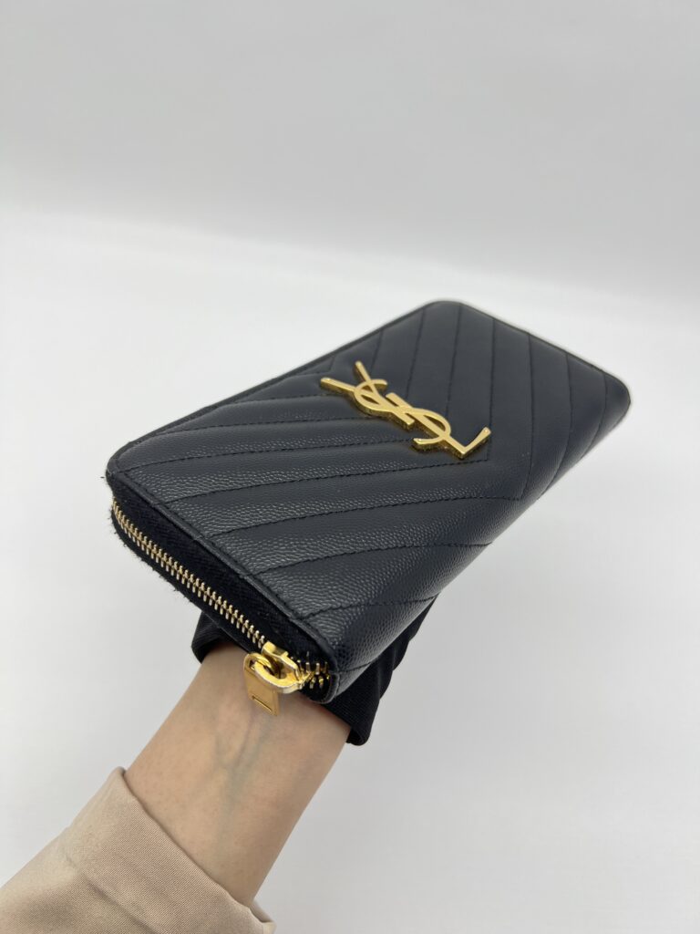 Saint Laurent Cassandre Zip Long Black Grain GHW