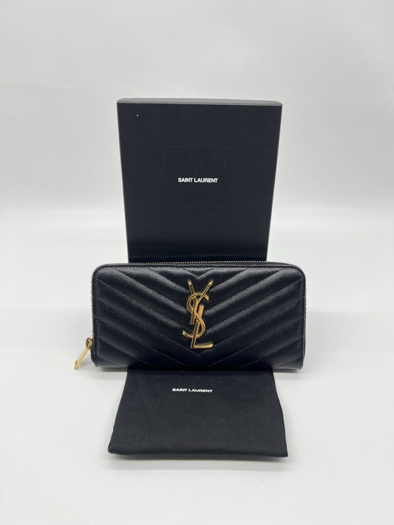 Saint Laurent Cassandre Zip Long Black Grain GHW