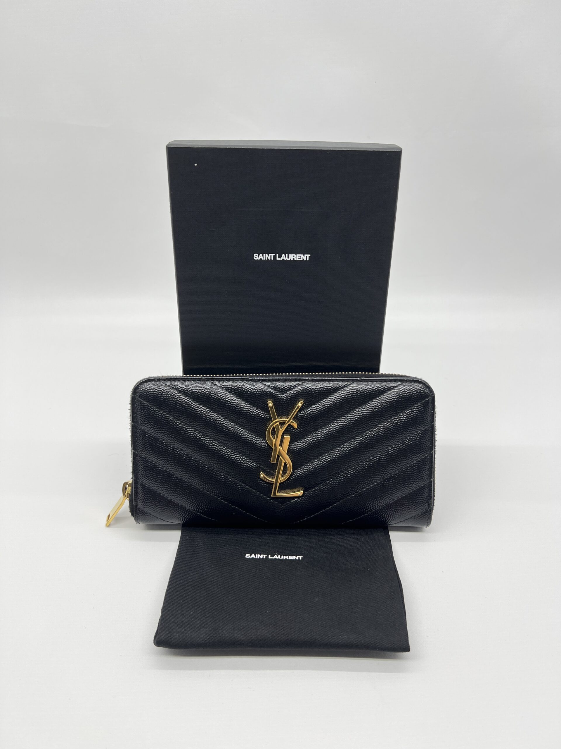 Saint Laurent Cassandre Zip Long Black Grain GHW