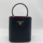 Prada Pannier Bucket Bag Saffiano Cuir Nero/Fuoco