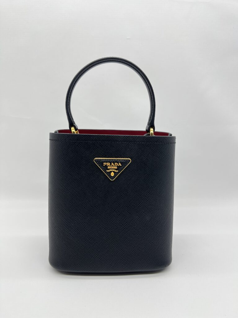 Prada Pannier Bucket Bag Saffiano Cuir Nero/Fuoco