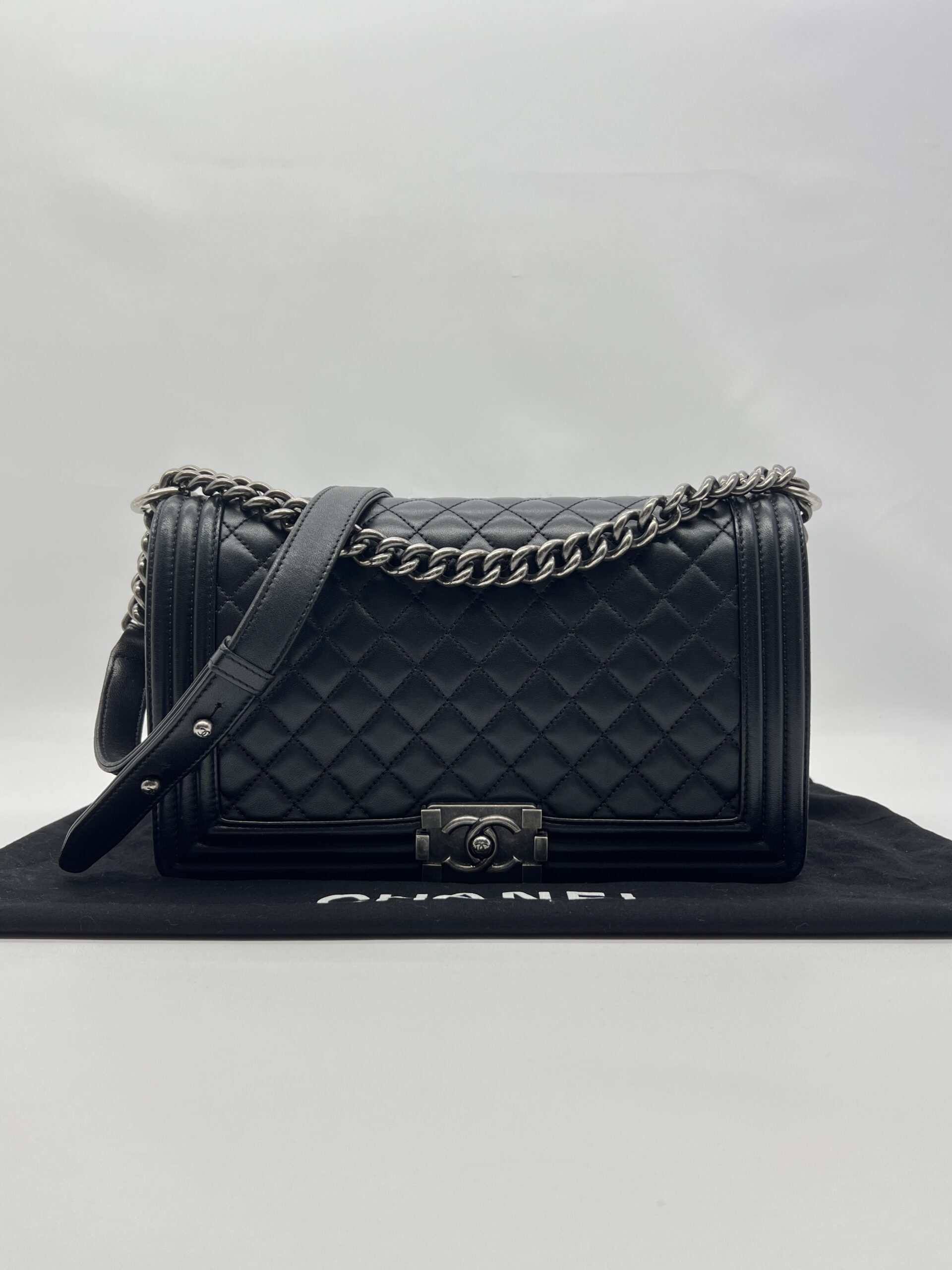 Chanel Boy 28 Lambskin Black RHW