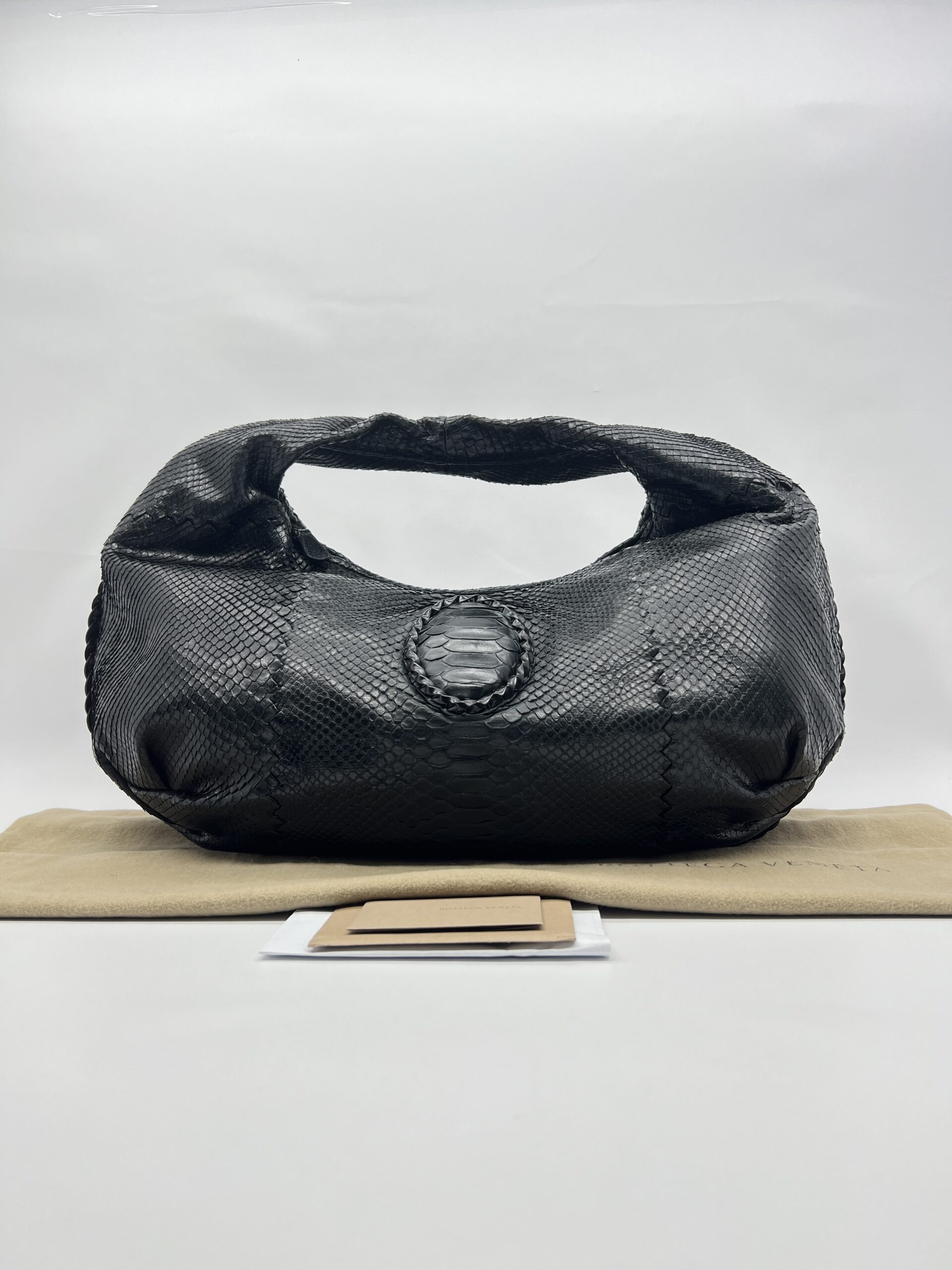 Bottega Veneta Belly Croquet Hobo Bag Phyton Black