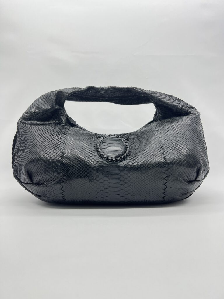 Bottega Veneta Belly Croquet Hobo Bag Phyton Black