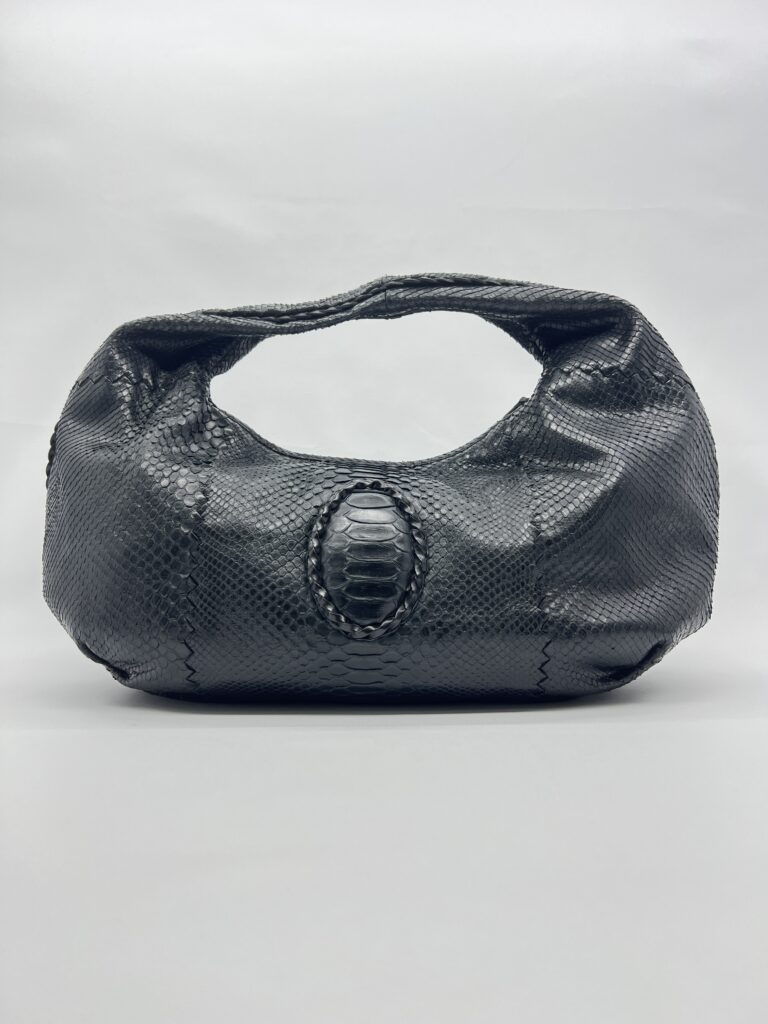Bottega Veneta Belly Croquet Hobo Bag Phyton Black