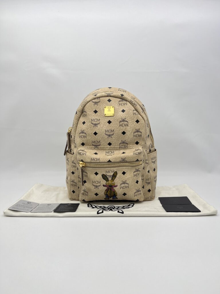 MCM Rabbit Backpack Visetos Beige GHW