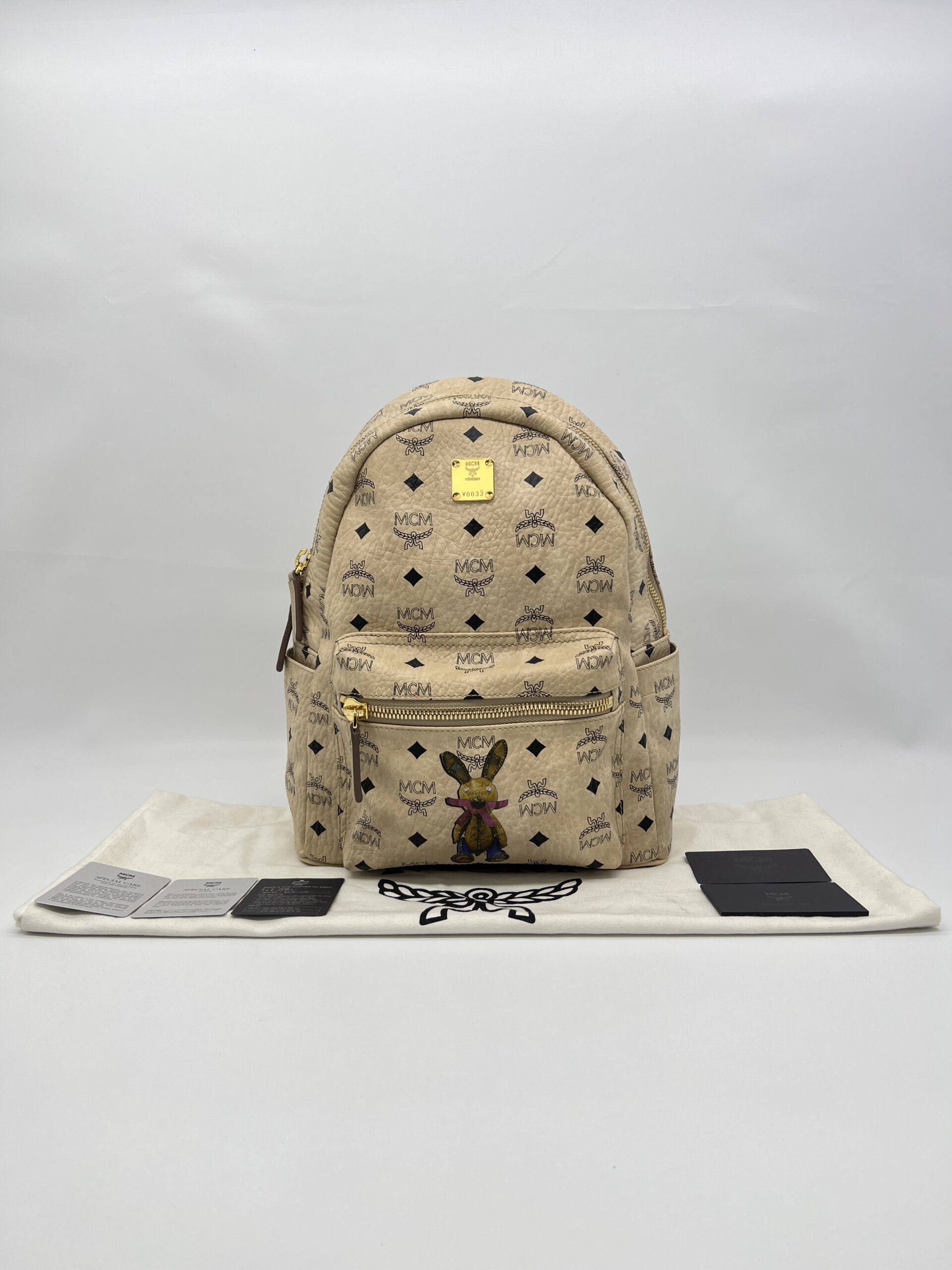 MCM Rabbit Backpack Visetos Beige GHW