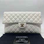 Chanel Classic Flap Clutch Caviar White GHW
