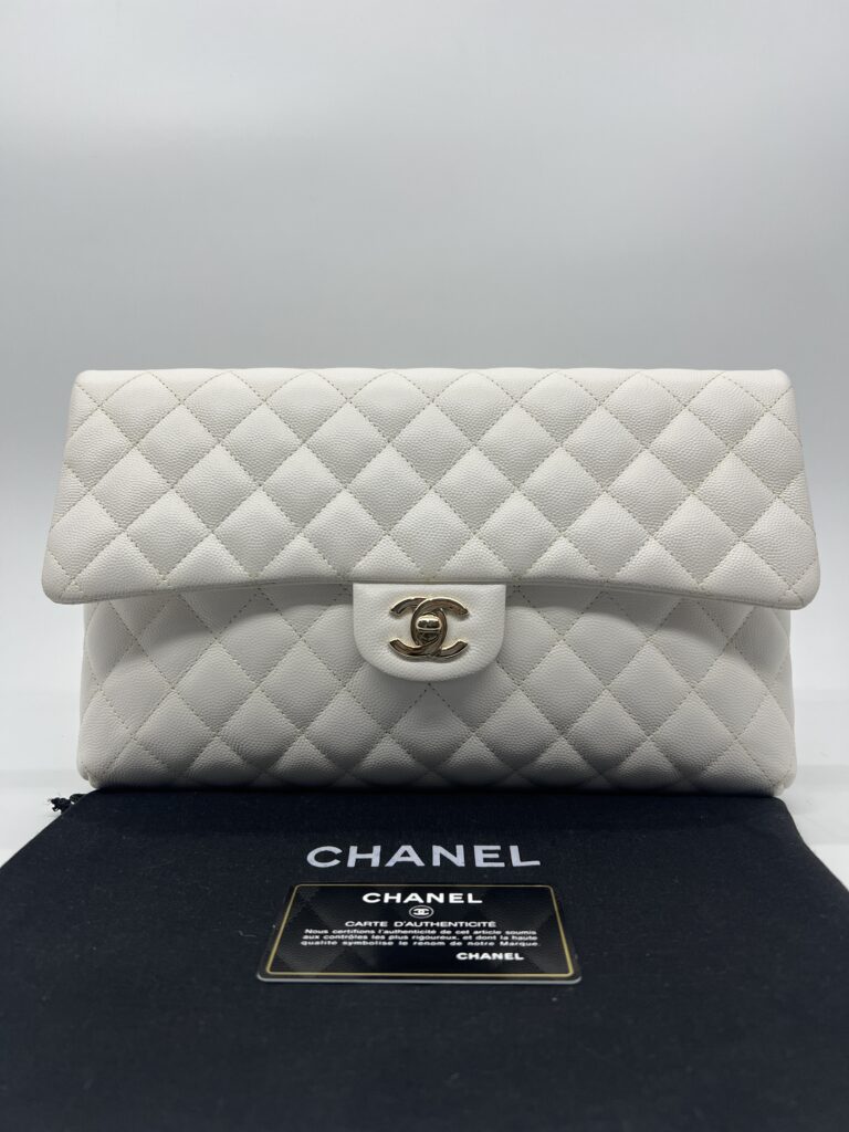 Chanel Classic Flap Clutch Caviar White GHW