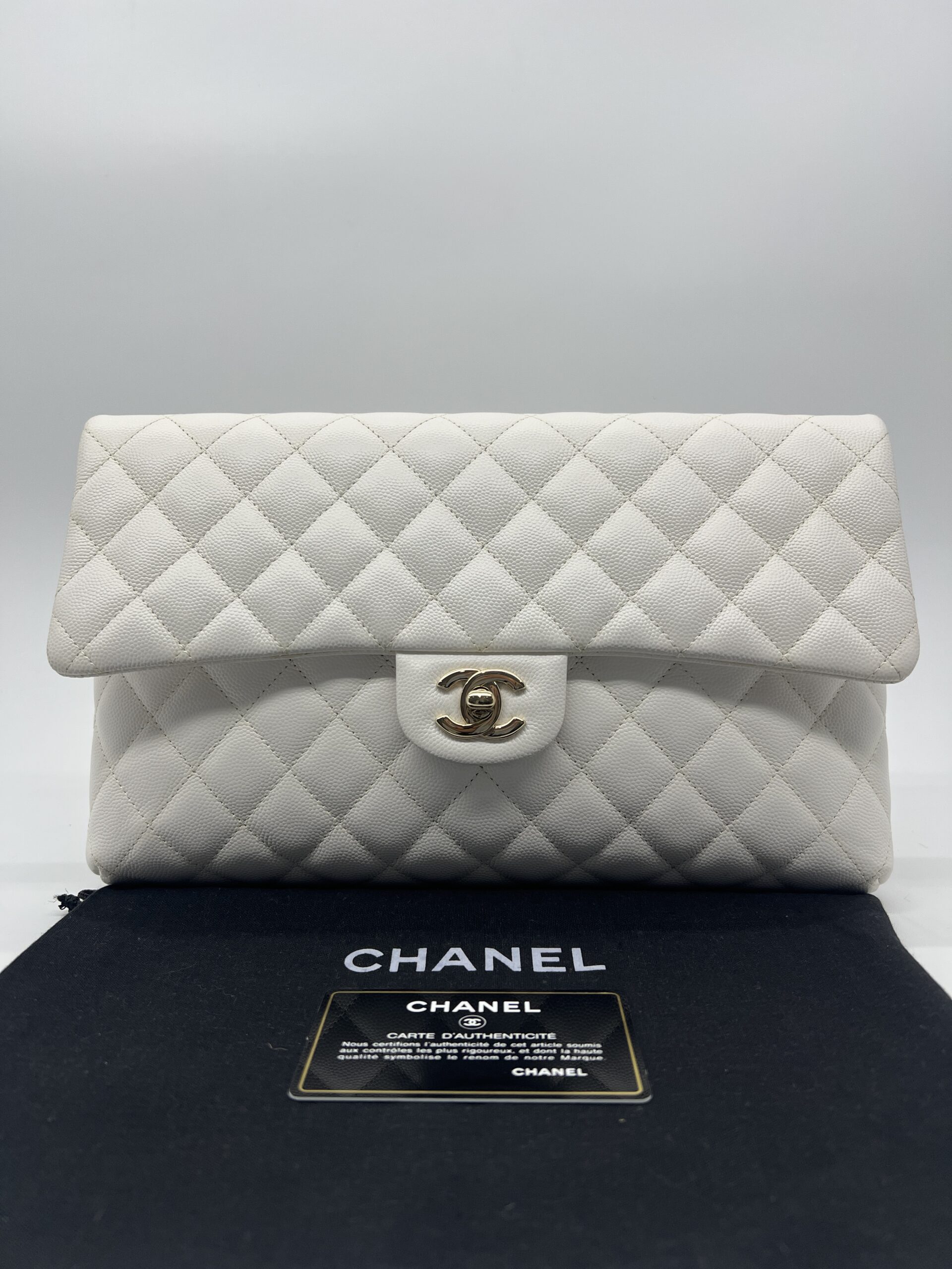 Chanel Classic Flap Clutch Caviar White GHW
