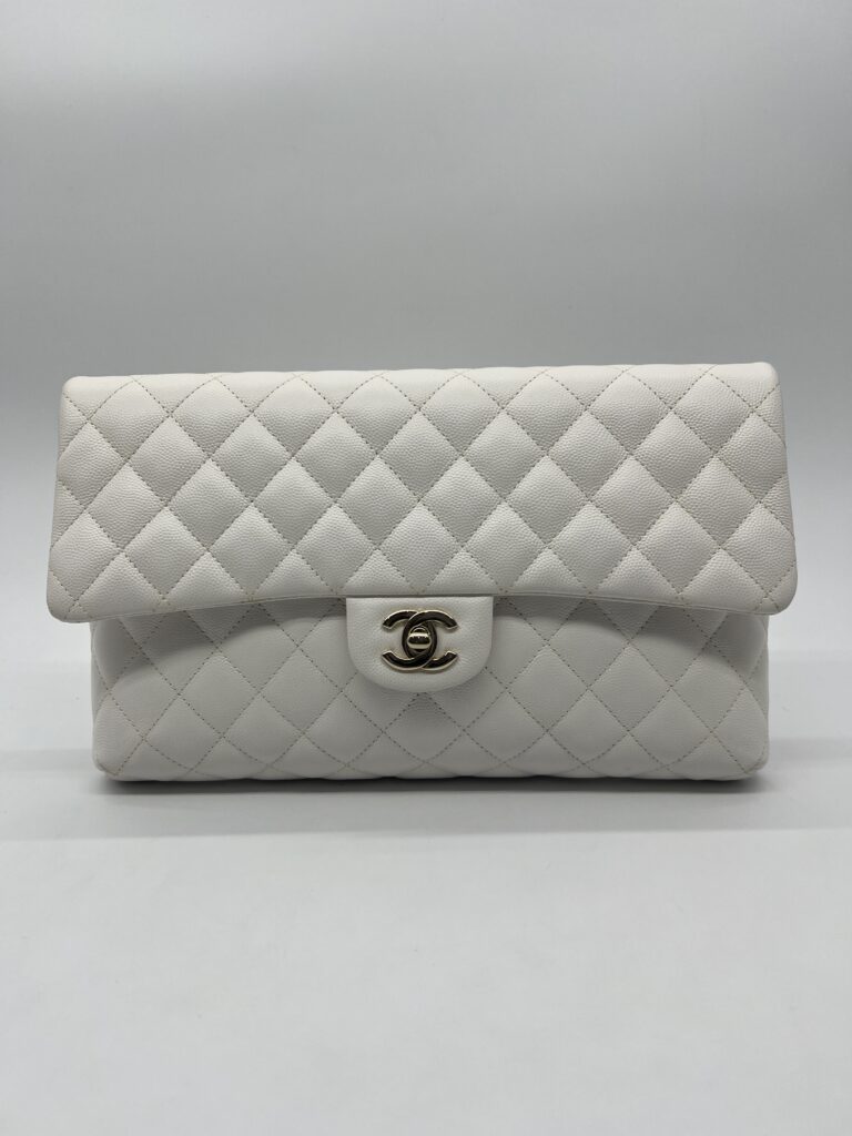 Chanel Classic Flap Clutch Caviar White GHW
