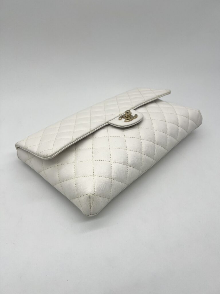 Chanel Classic Flap Clutch Caviar White GHW