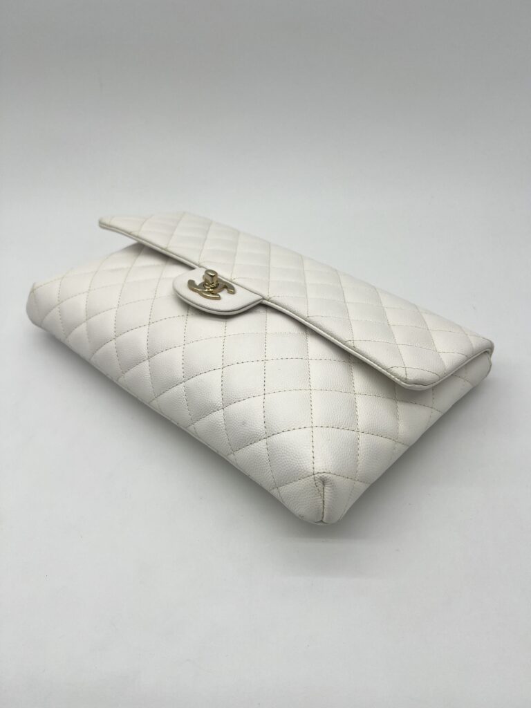 Chanel Classic Flap Clutch Caviar White GHW