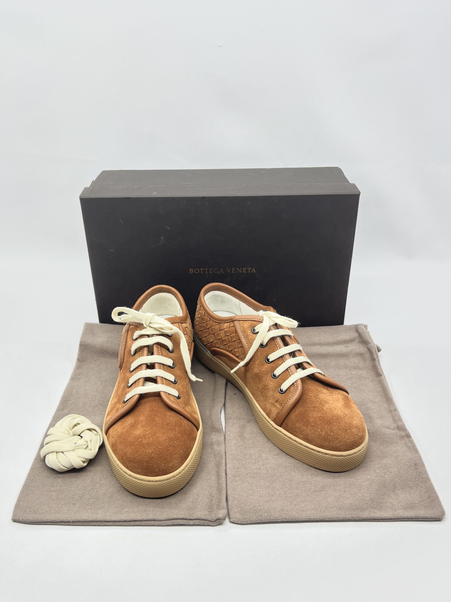 Bottega Veneta Woven Sneakers Intercciato Suede Brown