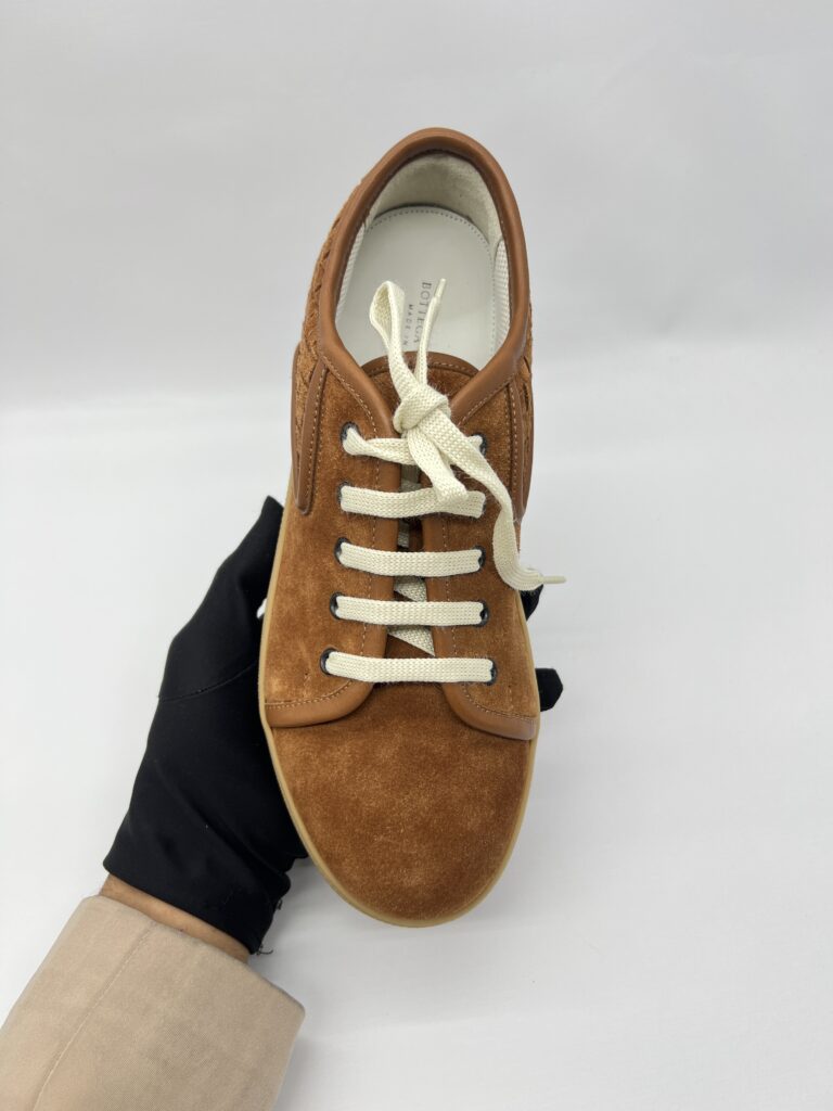 Bottega Veneta Woven Sneakers Intercciato Suede Brown