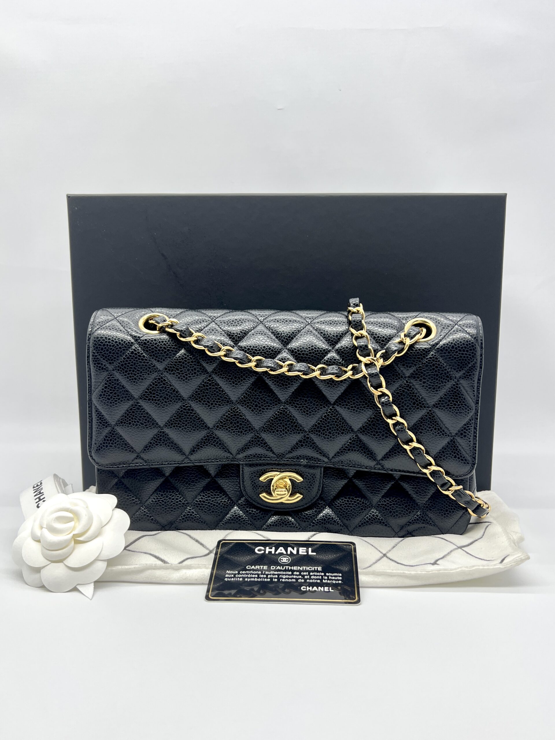 Chanel Medium Classic D Flap Caviar Black GHW