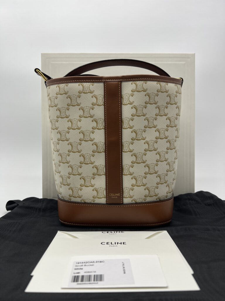 Celine Triomphe Small Bucket White Tan GHW