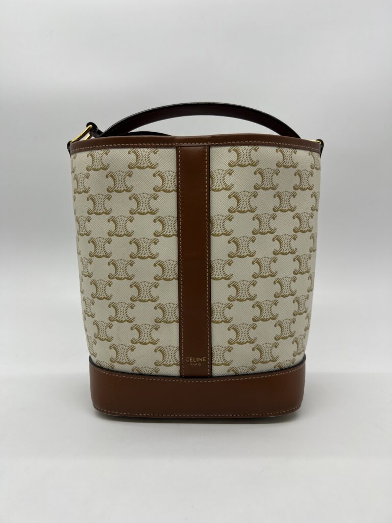 Celine Triomphe Small Bucket White Tan GHW