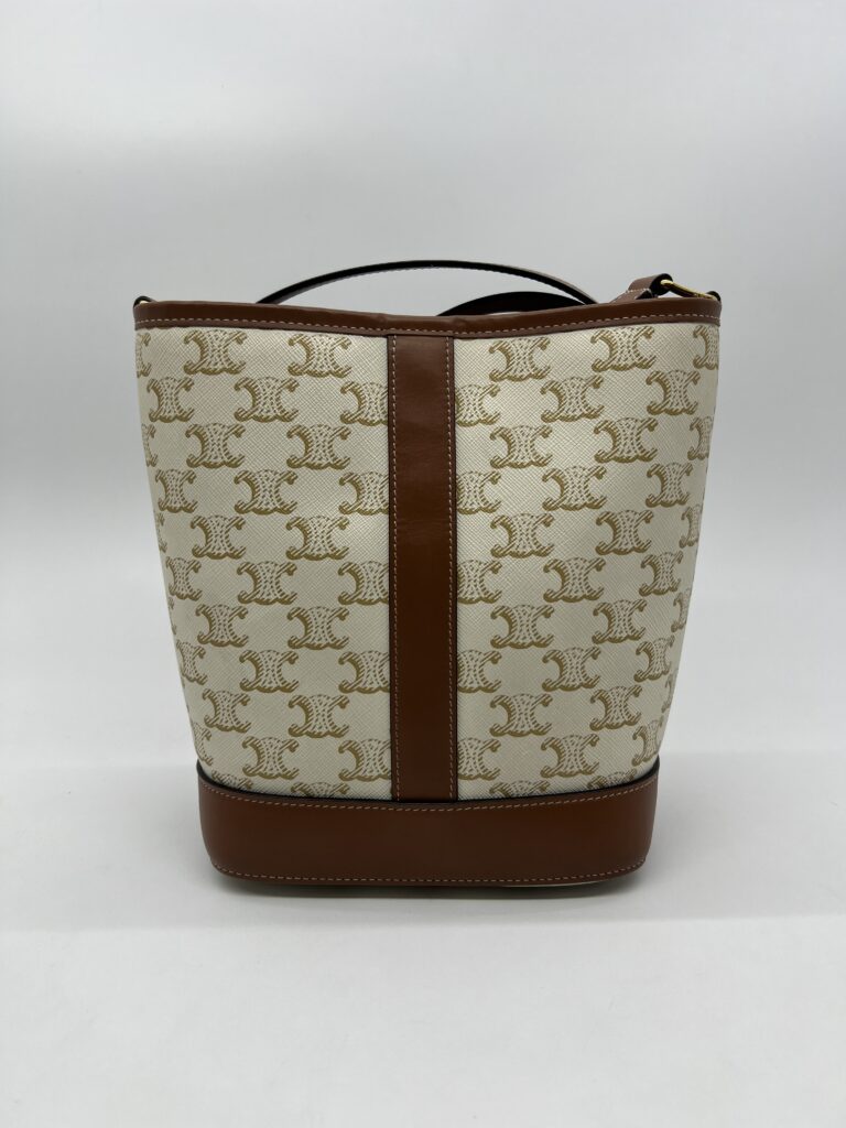 Celine Triomphe Small Bucket White Tan GHW