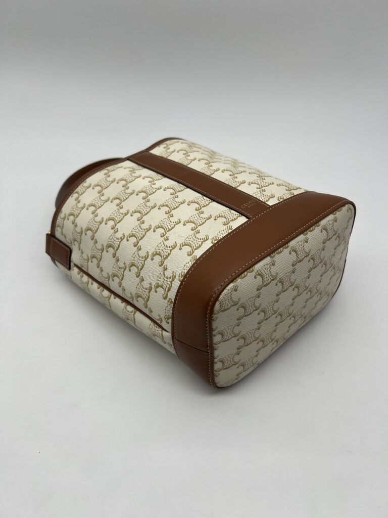 Celine Triomphe Small Bucket White Tan GHW