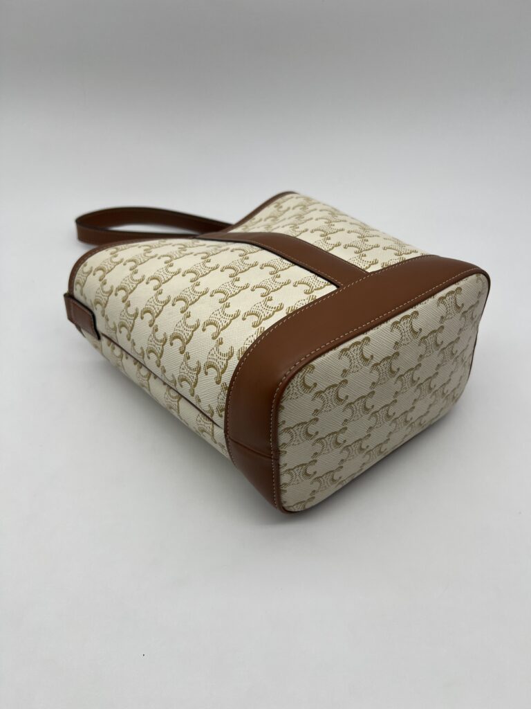Celine Triomphe Small Bucket White Tan GHW
