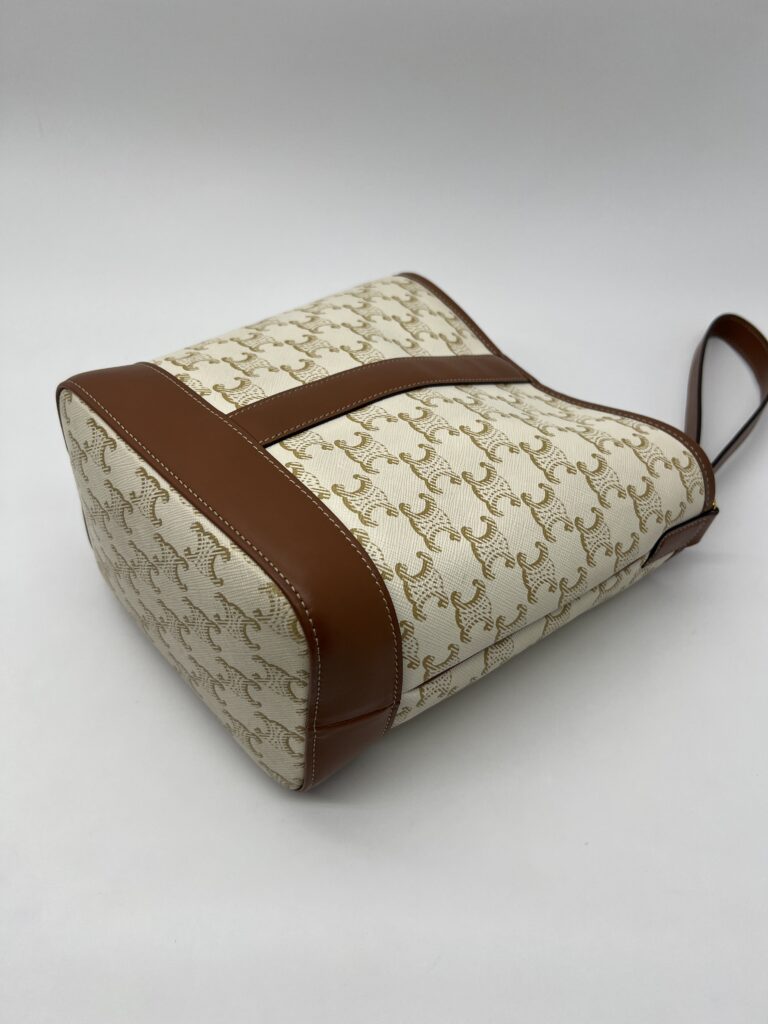 Celine Triomphe Small Bucket White Tan GHW