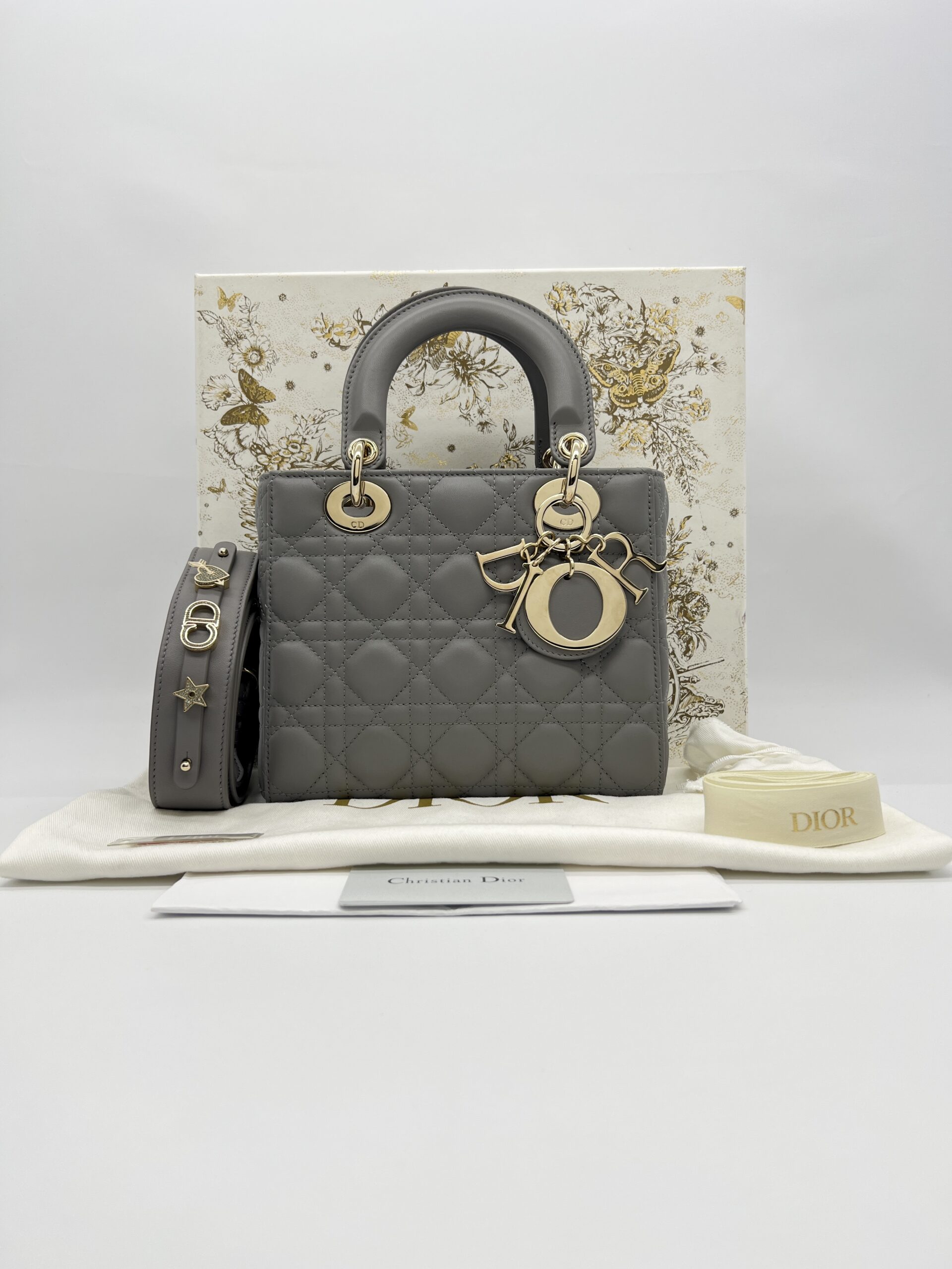 Dior Lady Dior Small Lambskin Grey GHW