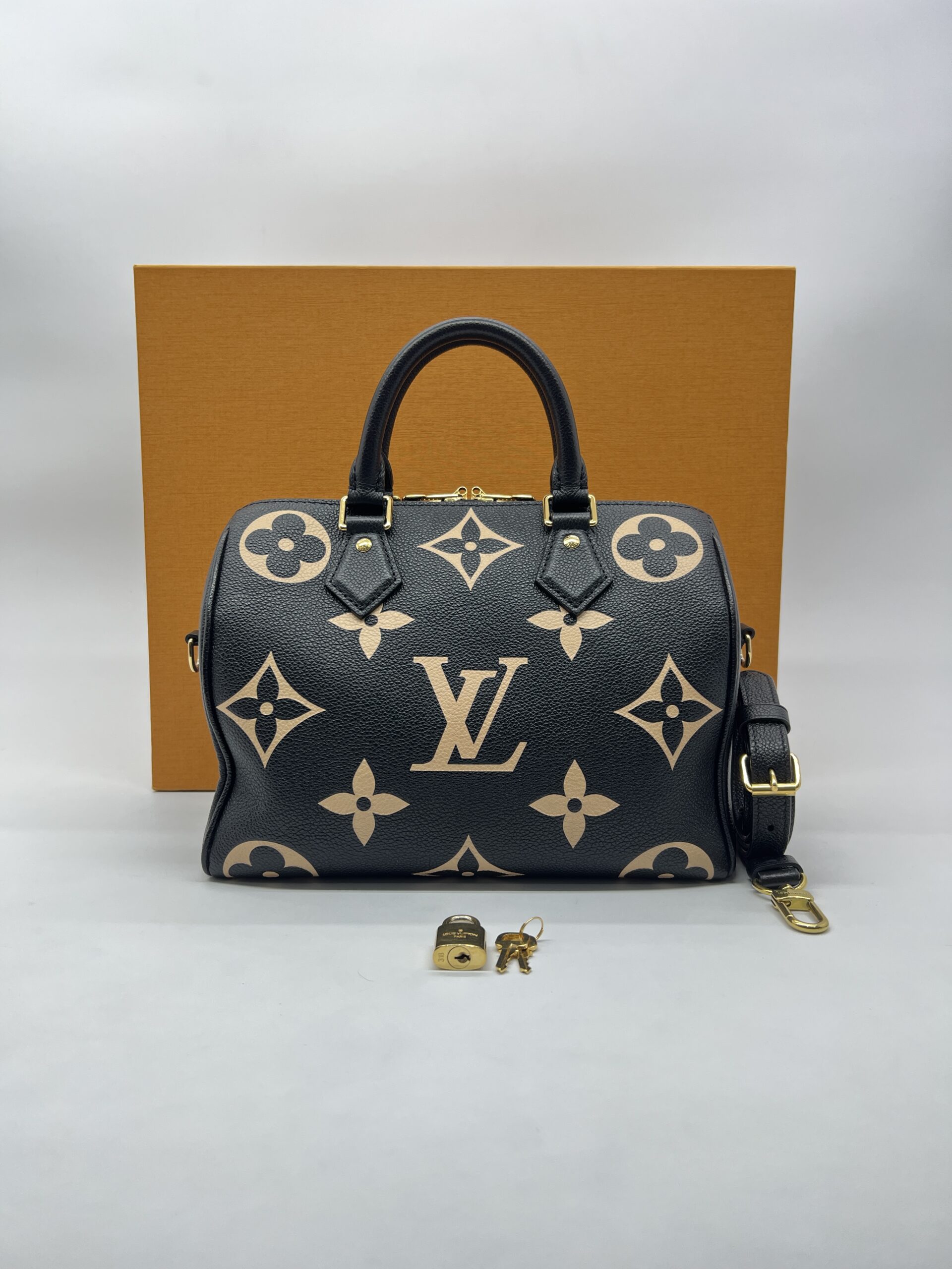 Louis Vuitton Speedy Bandou 25 Monogram Empreinte Noir Creme GHW