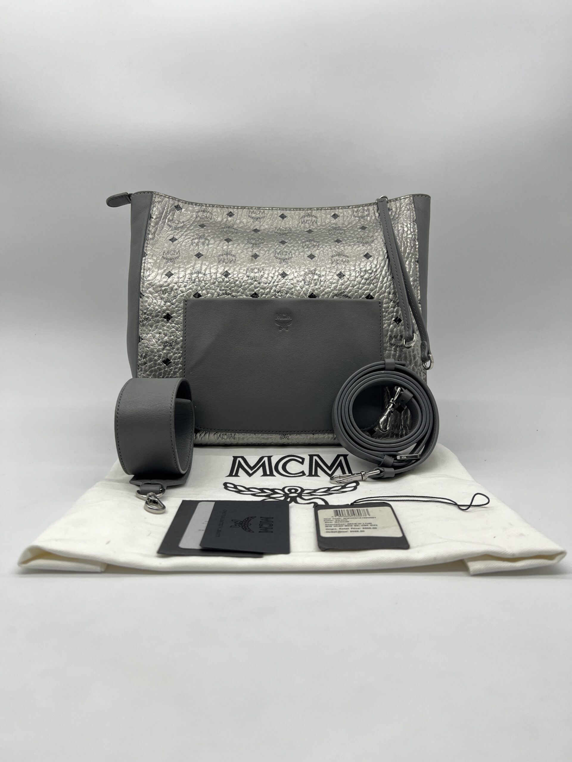 MCM Medium Hobo Metallic Visetos Silver SHW