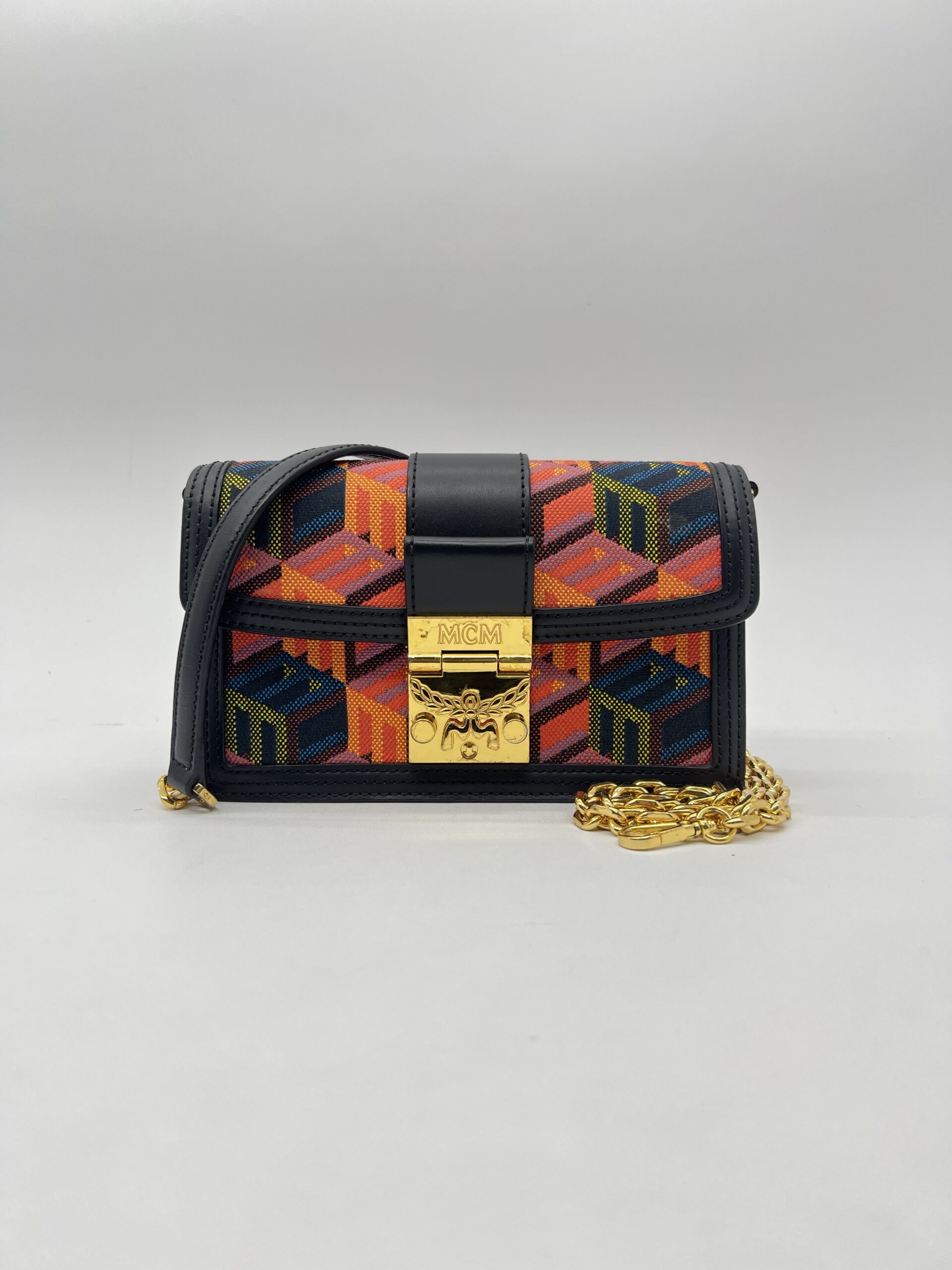 MCM Tracy Crossbody Bag Black Orange Cubic GHW