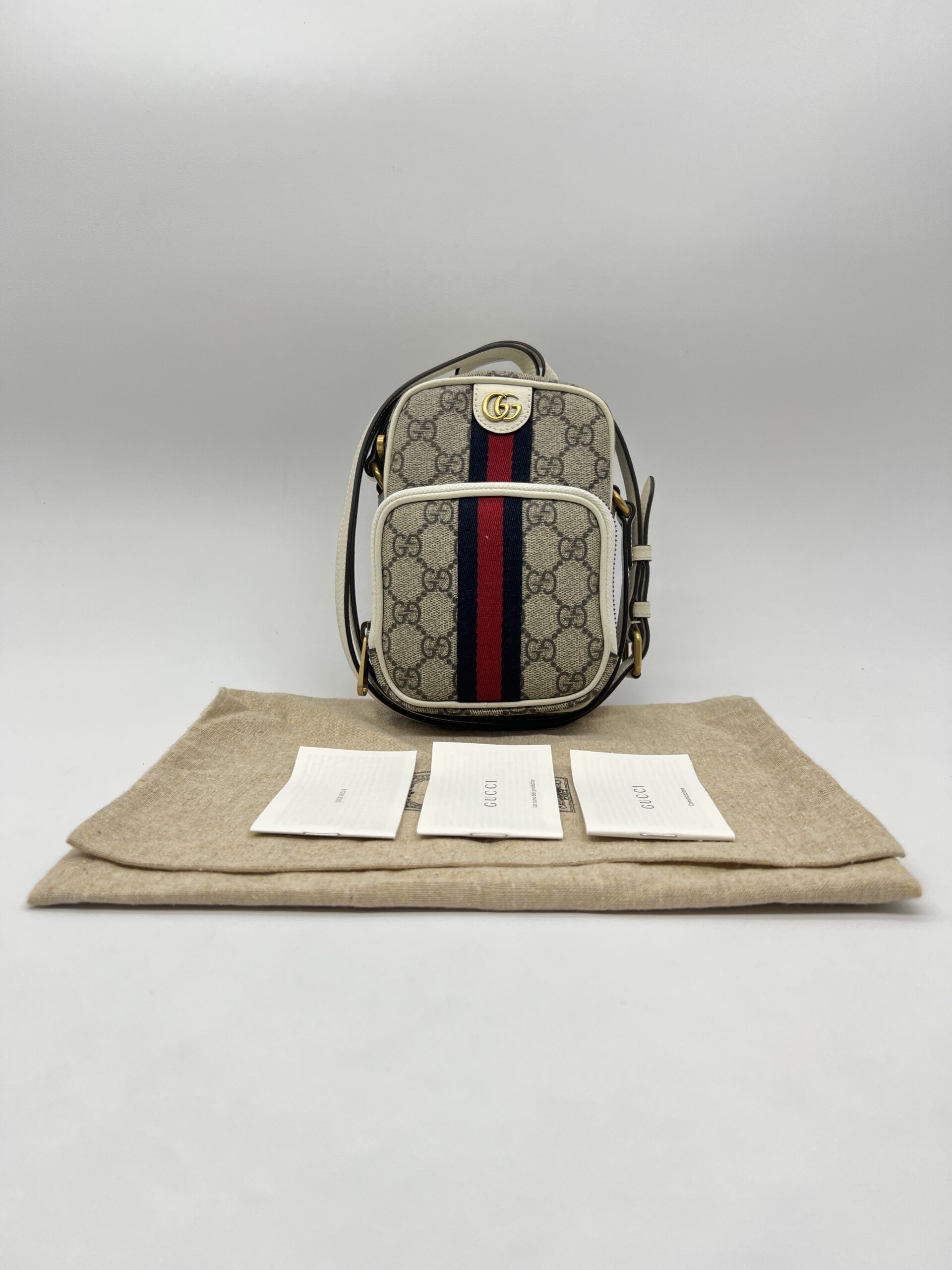 Gucci Mini Ophidia Double Zip GG Supreme Beige White GHW