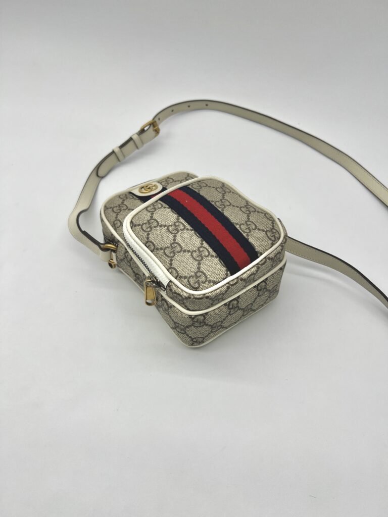 Gucci Mini Ophidia Double Zip GG Supreme Beige White GHW