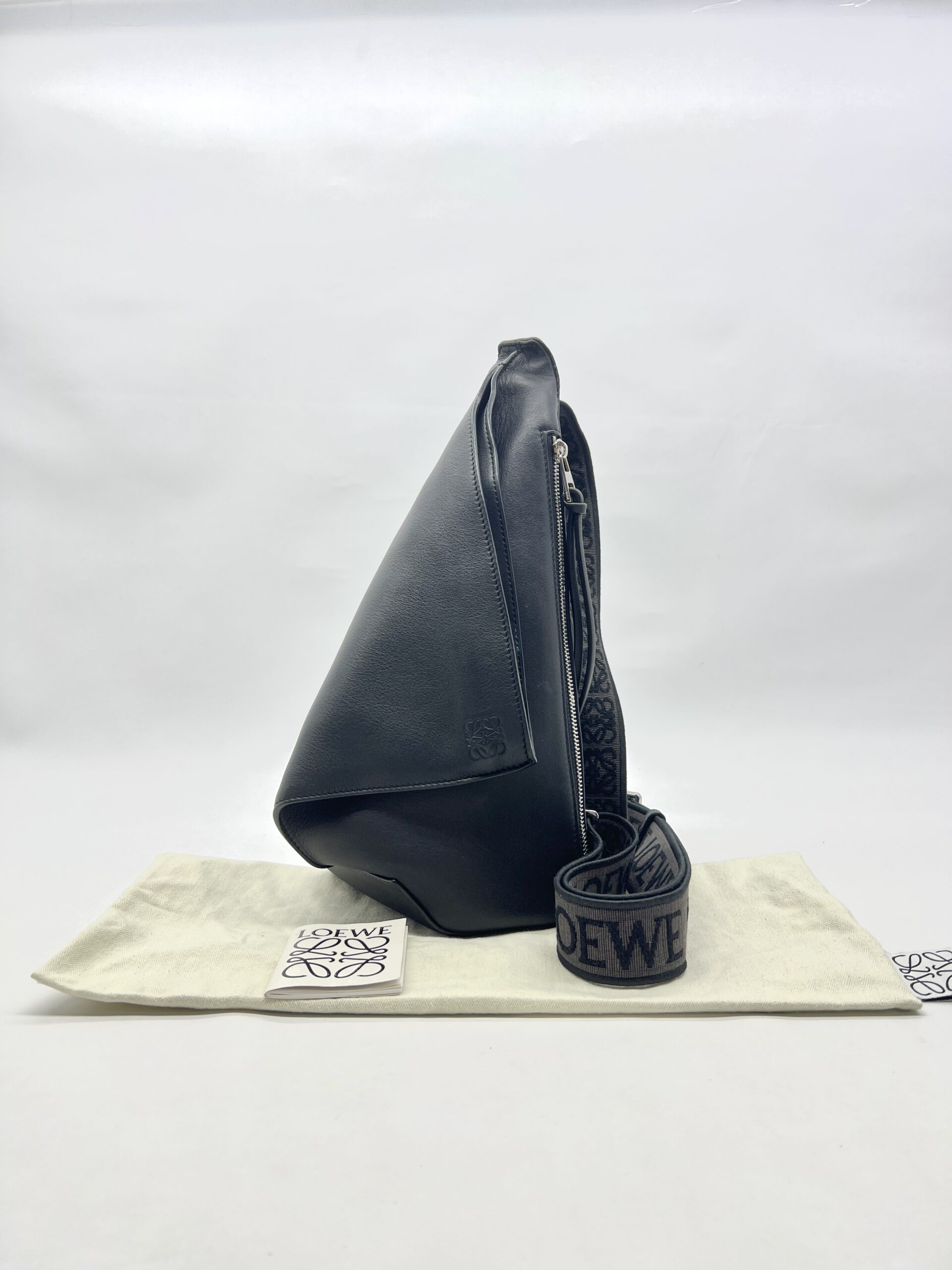 Loewe Anton Sling Logo Debossed Leather Black SHW