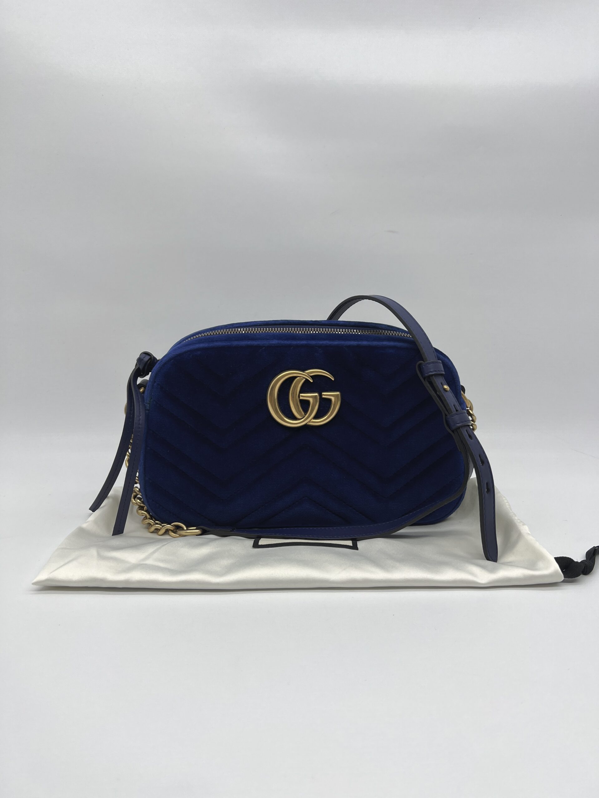 Gucci Marmont Camera Small Velvet Blue GHW