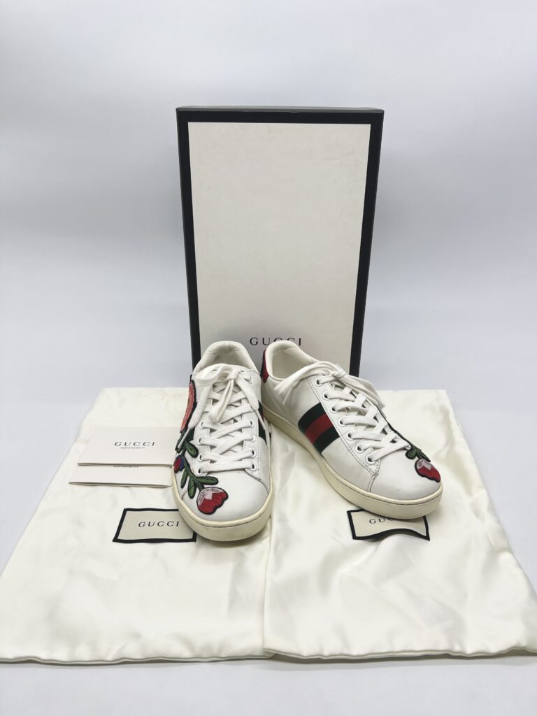 Gucci Ace Sneakers White Floral Emboidered