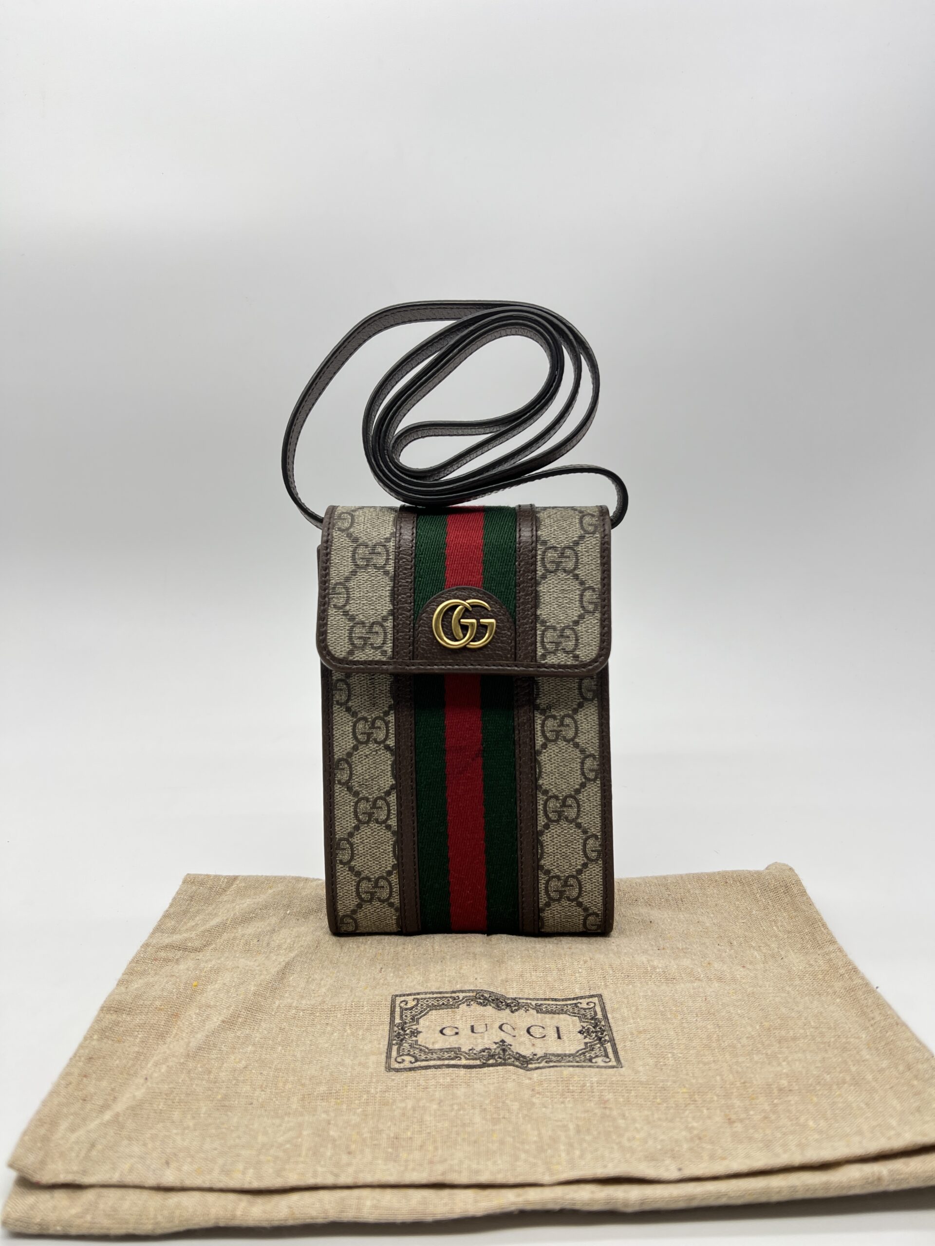 Gucci Phone Holder Ophidia GG Supreme Brown GHW