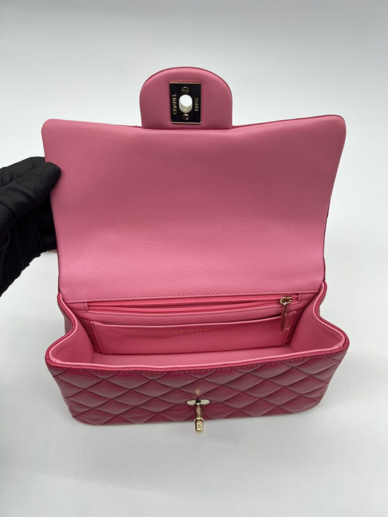 Chanel Mini Rectangle Top Handle Lambskin Bicolor Fuchsia Pink GHW