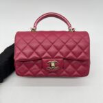 Chanel Mini Rectangle Top Handle Lambskin Bicolor Fuchsia Pink GHW