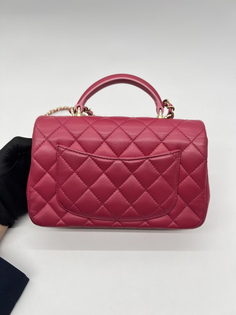 Chanel Mini Rectangle Top Handle Lambskin Bicolor Fuchsia Pink GHW
