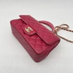 Chanel Mini Rectangle Top Handle Lambskin Bicolor Fuchsia Pink GHW
