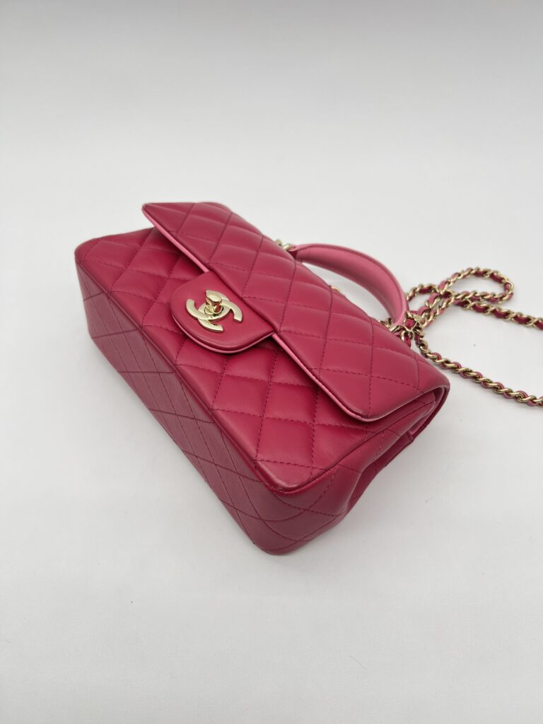 Chanel Mini Rectangle Top Handle Lambskin Bicolor Fuchsia Pink GHW