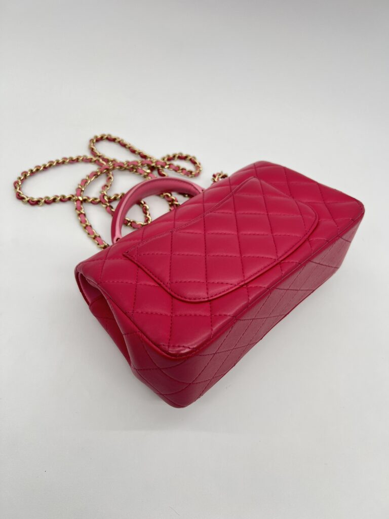 Chanel Mini Rectangle Top Handle Lambskin Bicolor Fuchsia Pink GHW