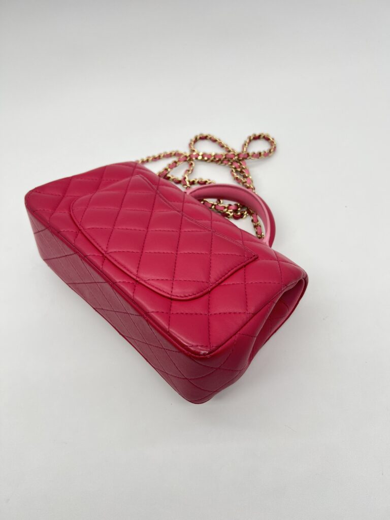 Chanel Mini Rectangle Top Handle Lambskin Bicolor Fuchsia Pink GHW
