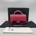 Chanel Mini Rectangle Top Handle Lambskin Bicolor Fuchsia Pink GHW
