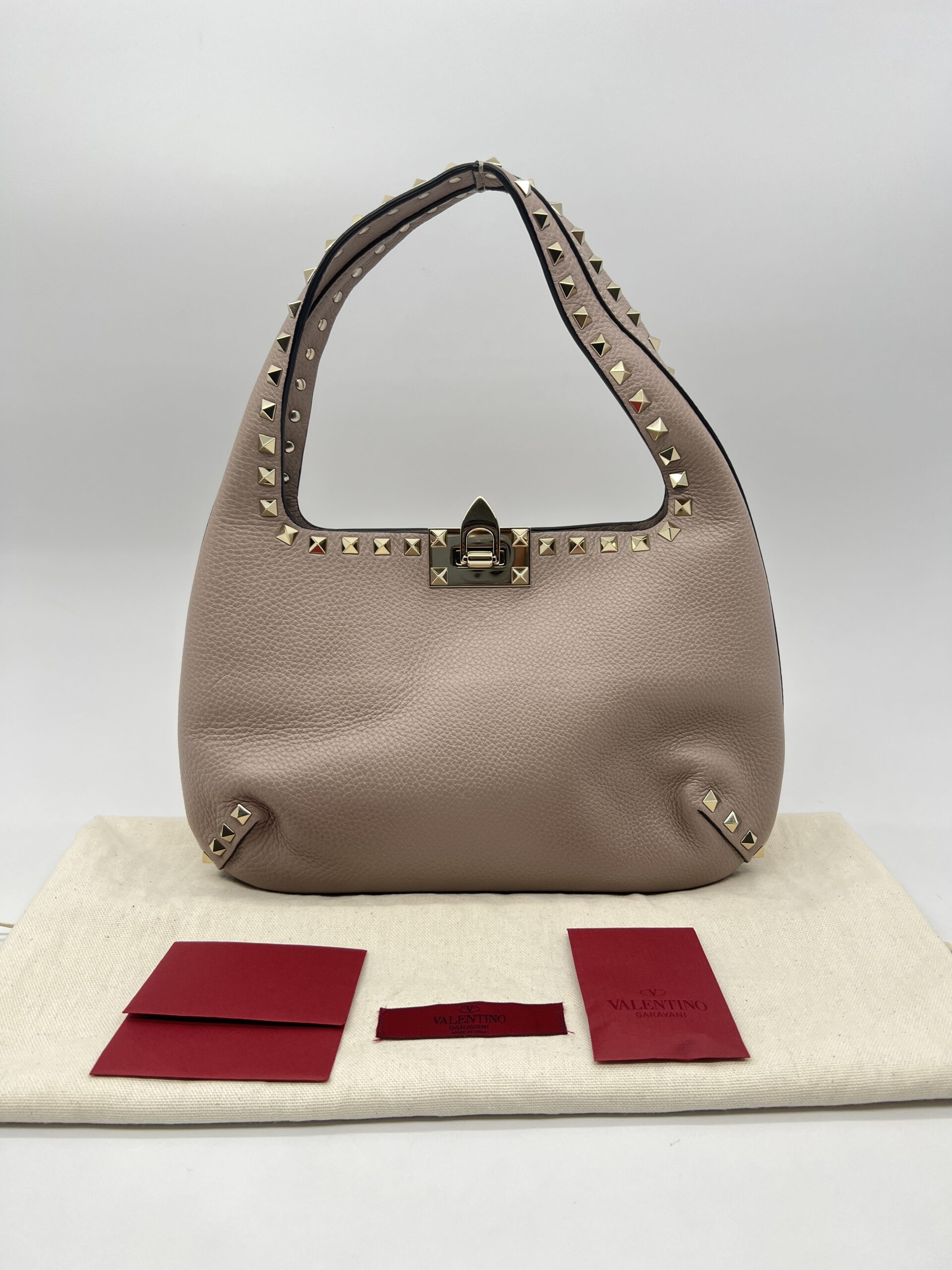 Valentino Rockstud Hobo Grained Poudre GHW