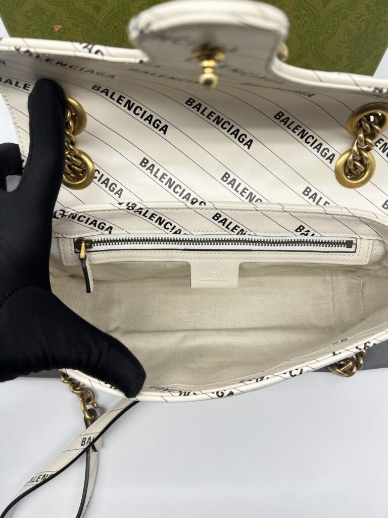 Gucci Marmont Flap Small X White Balenciaga Logo GHW